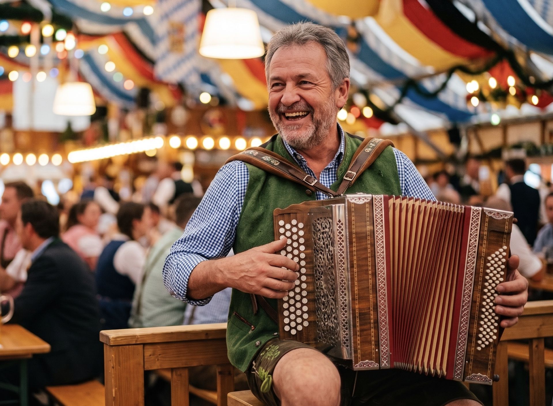 Accordion player at traditional Oktoberfest celebration gathering