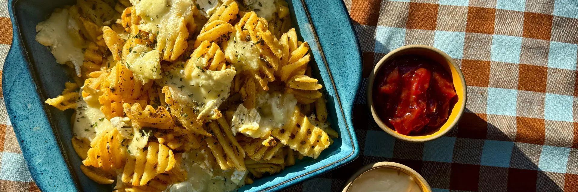 Loaded Thanksgiving Herb Fries with Cranberry Ketchup and Gravy Mayo 