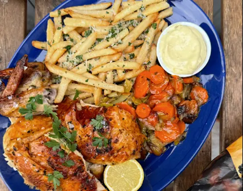 Herb + Garlic Roast Chicken with Crispy Parmesan Fries