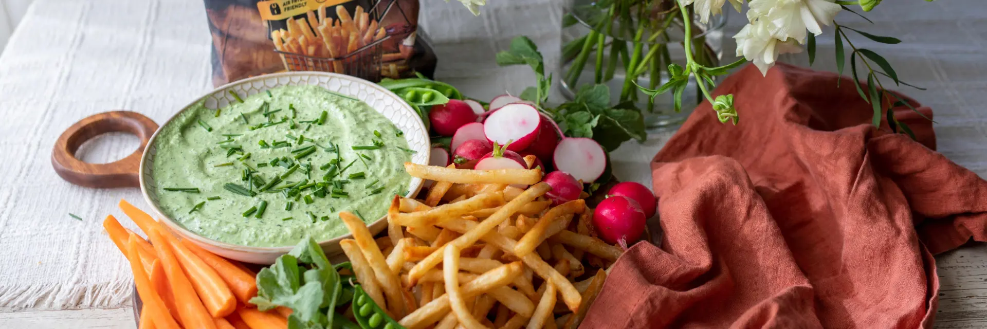 Green Goddess Whipped Feta Dip with McCain Craft Beer Battered Fries