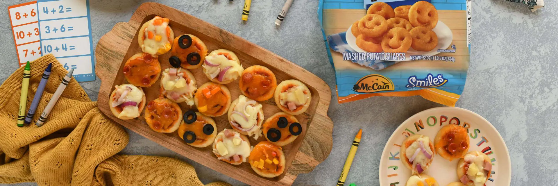 Smiley Mashed Potato Mini Pizzas