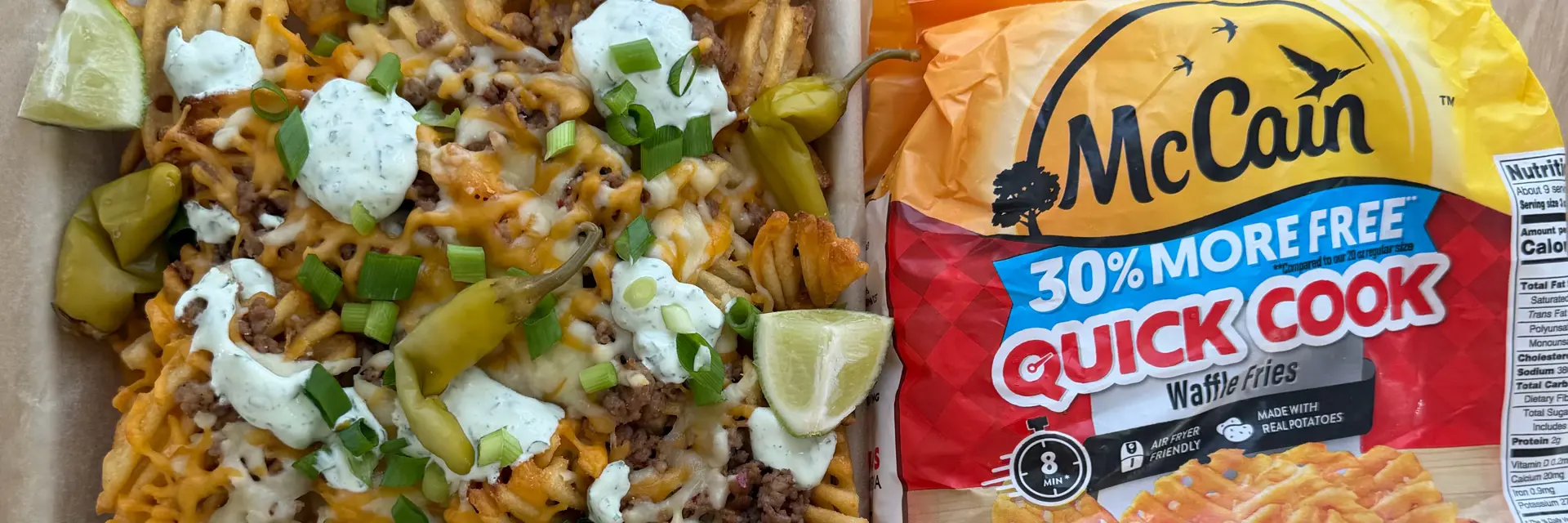 Air Fryer Loaded Spicy Sausage Waffle Fries